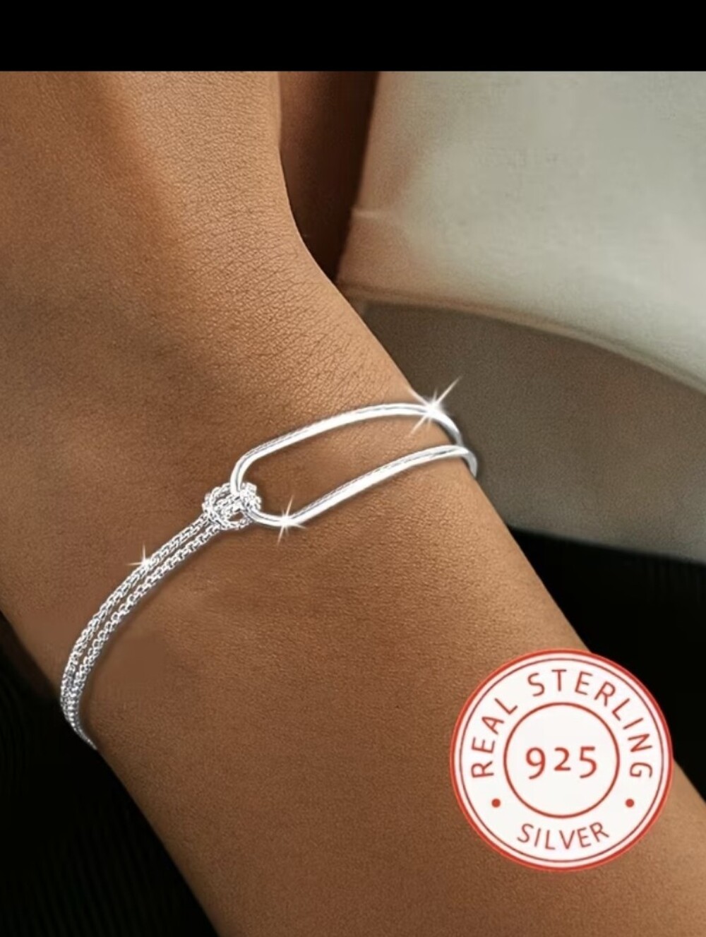 925 Sterling Silver Double Loop Arch Bracelet, 7", NWOT